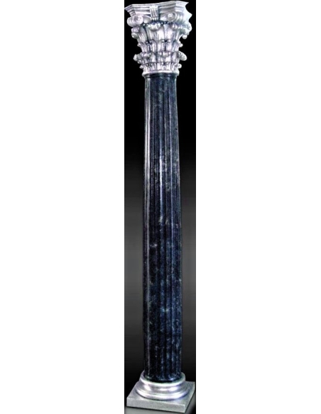 Column in Corinthian style black marble imitation, foot and capital with silvery patina.