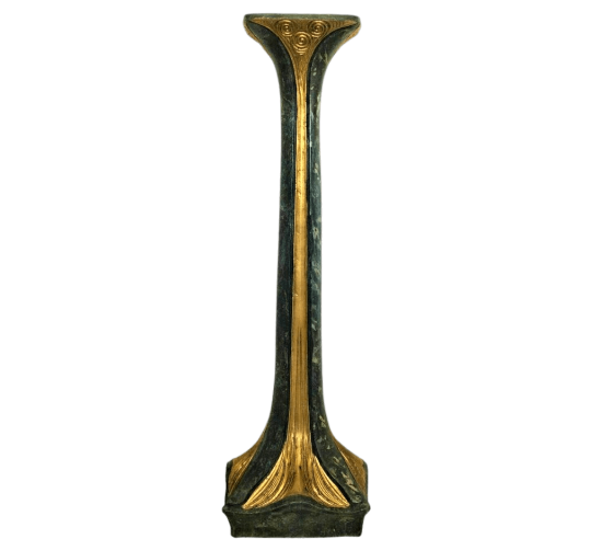 Pedestal in Art Nouveau style with gold and ebony black patina.