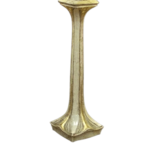 Pedestal de estilo Art Nouveau con pátina acabado mármol blanco y dorado.