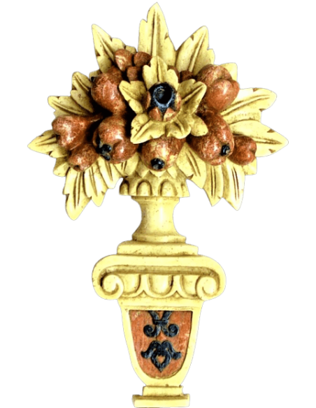 Wall light in form of a cup of red fruits, ivory patina.