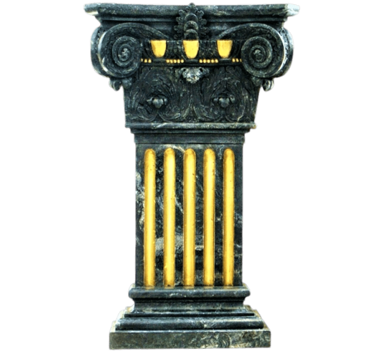 Pilastre mural style corinthien I, patines doré et imitation marbre noir.
