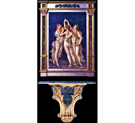 Support mural style renaissance, patines bleu...