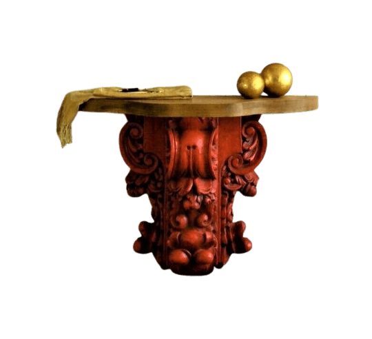 Wall bracket in the Baroque style, decorated with acanthus leaves, with red Lebanese cedar patina.