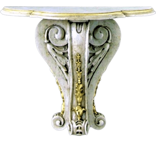 Wall bracket in the Renaissance style, decorated with stylised acanthus leaves, with a cream and gilded patina.
