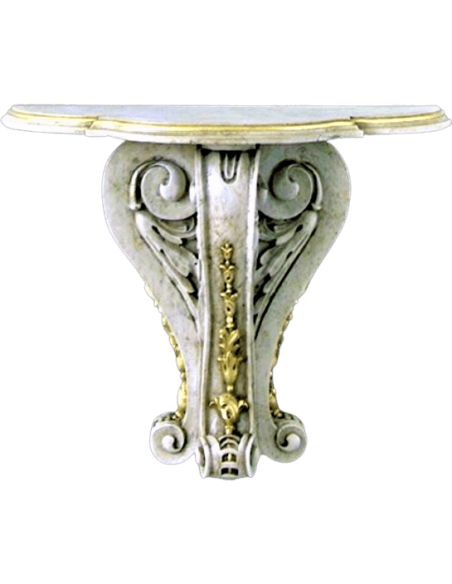Wall bracket in the Renaissance style, decorated with stylised acanthus leaves, with a cream and gilded patina.