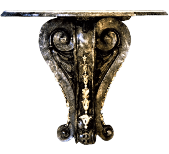 Wall bracket in the Renaissance style, decorated with stylised acanthus leaves, gold patina and imitation black marble.