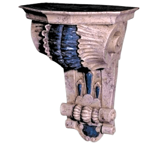 Wall bracket in the style of rocaille gardens, with cream and azure blue patinas.