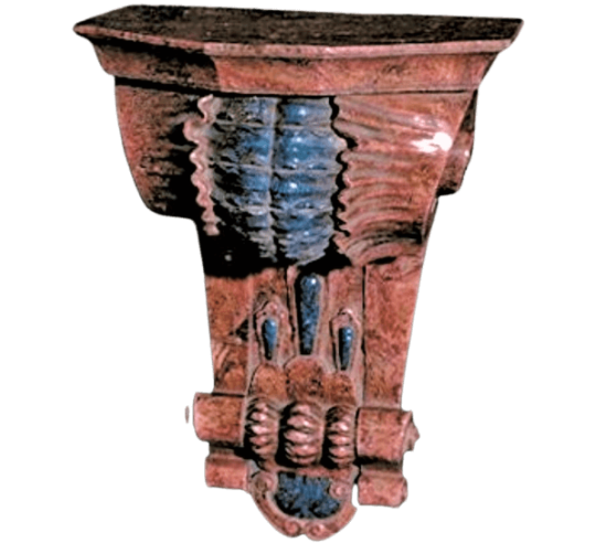 Wall bracket in the style of a rocaille garden, with a red and azure blue marble patina.