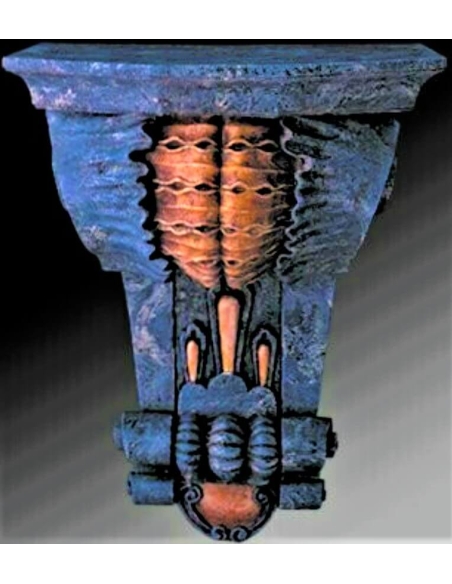 Support mural style jardins de rocaille II, patines marbre rouge et bleu azur.