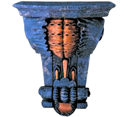 Wall bracket in rock garden style II, with red and azure blue marble patina.