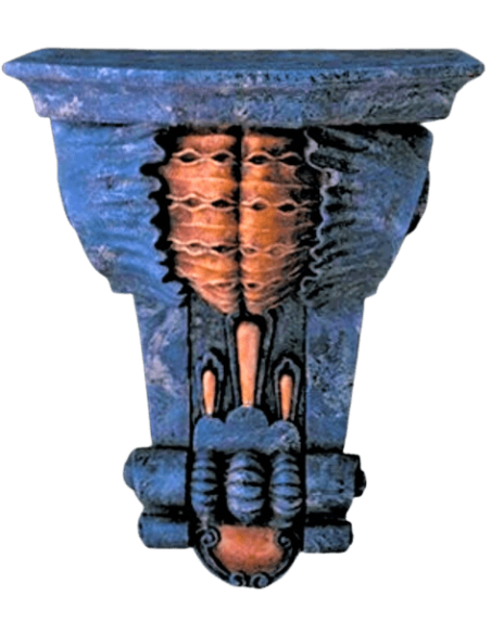 Support mural style jardins de rocaille II, patines marbre rouge et bleu azur.