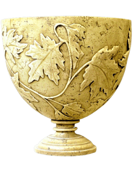Jarrón de estilo romano con motivos de hojas de vid, según un modelo hallado en Pompeya, con pátina crema.