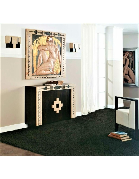Aplique de pared de estilo Art Déco, moldeado en alabastro patinado y roble natural.