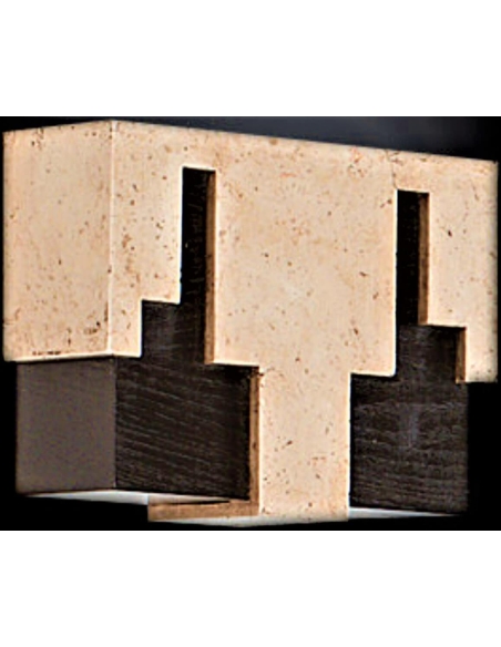 Aplique de pared de estilo Art Déco, moldeado en alabastro patinado y roble natural.