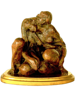 Escultura de una joven pareja de hippies enamorados.