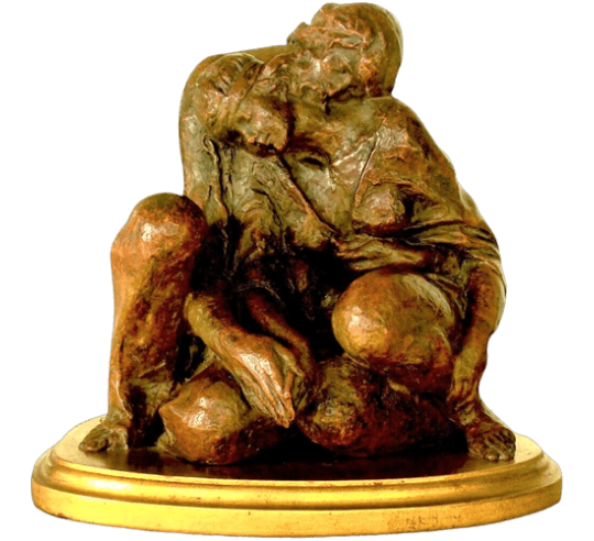 Sculpture of a young hippy couple in love.