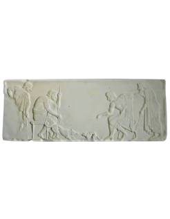 Bajorrelieve de kouros funerario escena de hombres...