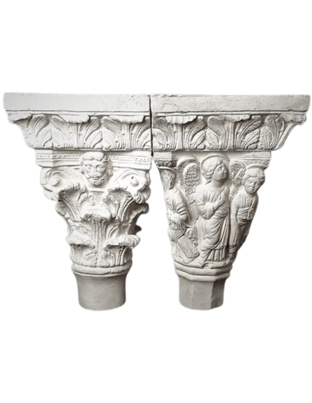 Capiteles gemelos decorados con ángeles y santos - estilo gótico