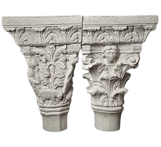 Twin capitals adorned with angels and saints -...