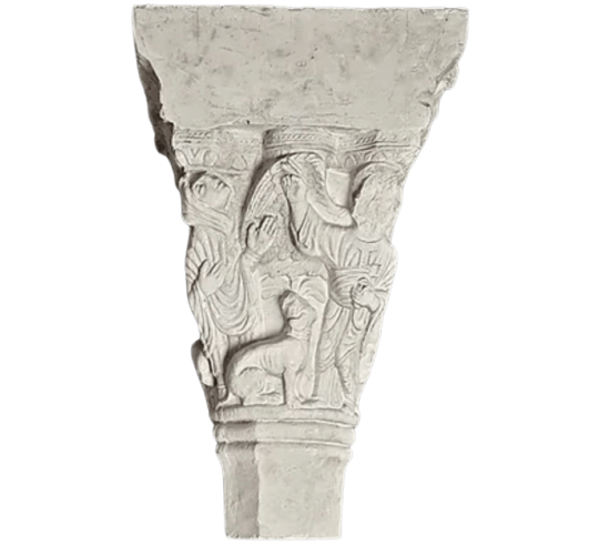 Twin capitals adorned with angels and saints -...