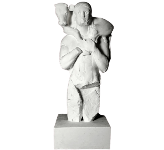 Estátua del Moscóforo o El Portador de Ternero, dedicada por Rhombos, Museo de la Acrópolis, Atenas