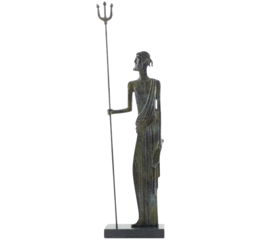 Statuette stylisée de Poséidon en bronze...