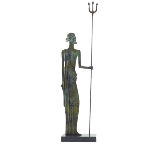 Estatuilla estilizada de bronce de Poseidón inspirada en los Museos Nacionales Griegos