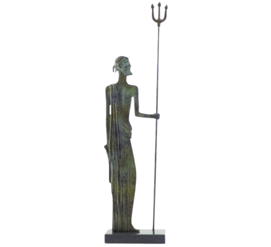 Statuette stylisée de Poséidon en bronze inspirée des Musées nationaux grecs