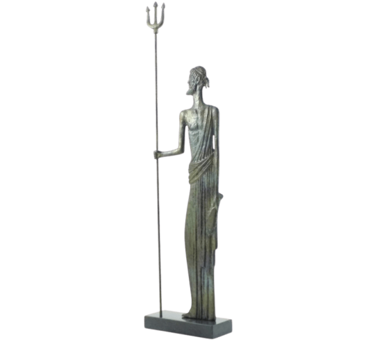 Statuette stylisée de Poséidon en bronze...