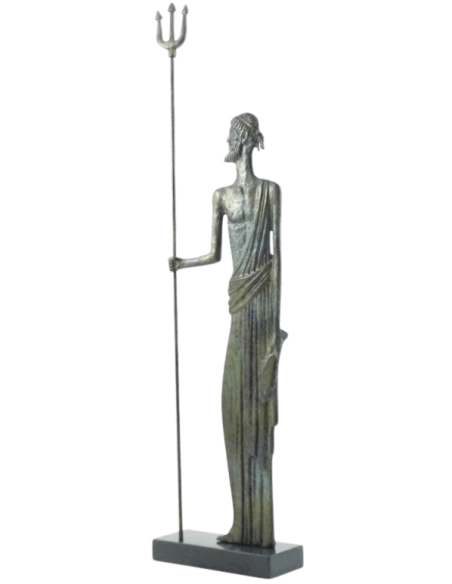 Statuette stylisée de Poséidon en bronze inspirée des Musées nationaux grecs