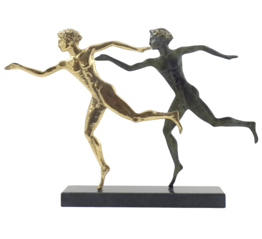 Stylized bronze figurine of Marathonian athletes, inspired by the Greek National Museums