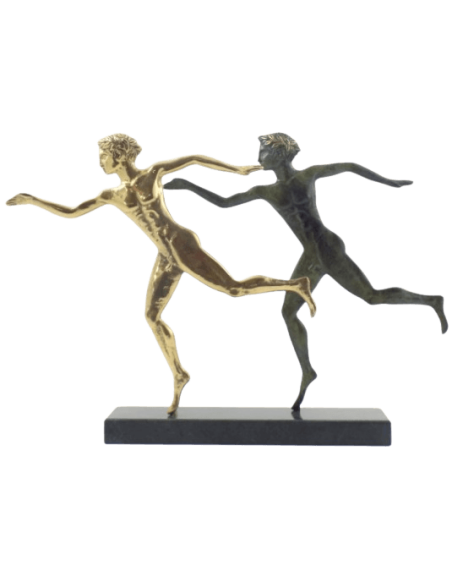 Statuette stylisée d'athlètes marathoniens en bronze,  inspirée des Musées nationaux grecs