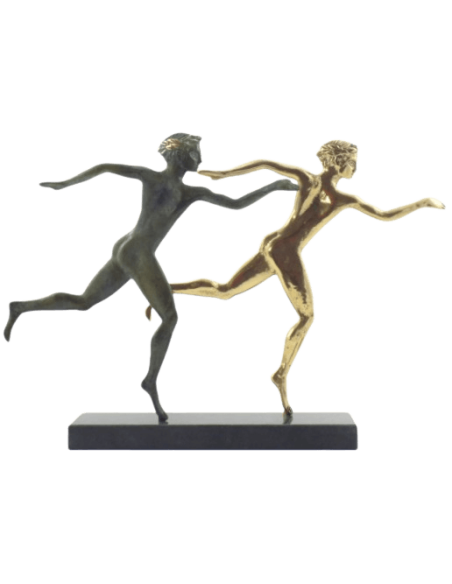 Statuette stylisée d'athlètes marathoniens en bronze,  inspirée des Musées nationaux grecs