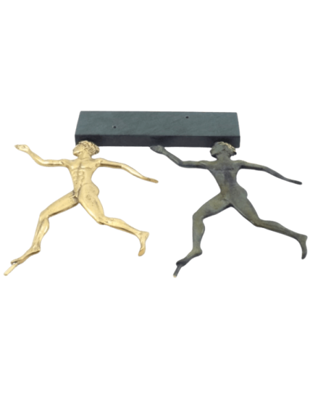 Statuette stylisée d'athlètes marathoniens en bronze,  inspirée des Musées nationaux grecs