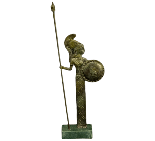 Estatuilla estilizada de la diosa guerrera Atenea en bronce, inspirada en los Museos Nacionales Griegos