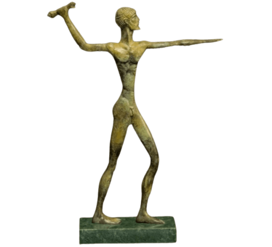 Statuette stylisée en bronze de Zeus, dieu de la foudre, inspirée des musées nationaux grecs