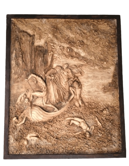 Low relief of Dante and Virgil crossing the Styx and repelling Philippo Argenti, The Divine Comedy after Gustave Doré