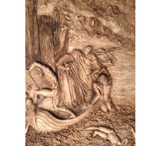 Bajorrelieve de Dante y Virgilio cruzando el...