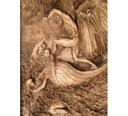 Bajorrelieve de Dante y Virgilio cruzando el...