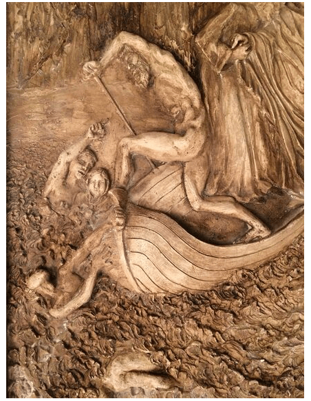 Bajorrelieve de Dante y Virgilio cruzando el Estigia y rechazando a Philippo Argenti, La Divina Comedia según Gustave Doré