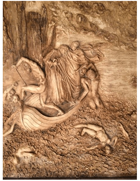 Low relief of Dante and Virgil crossing the Styx and repelling Philippo Argenti, The Divine Comedy after Gustave Doré