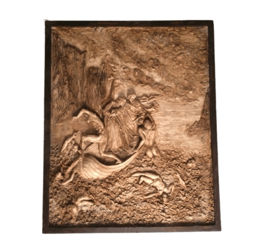 Bas-relief Dante et Virgile traversant le Styx...