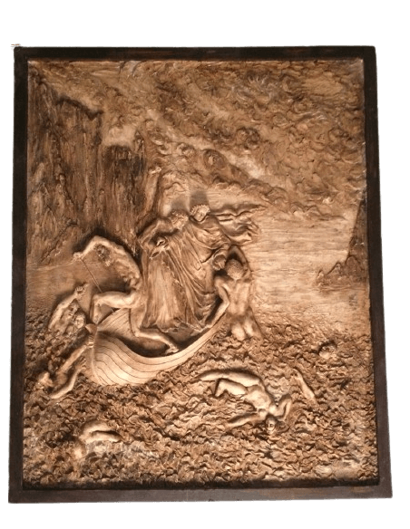 Low relief of Dante and Virgil crossing the Styx and repelling Philippo Argenti, The Divine Comedy after Gustave Doré