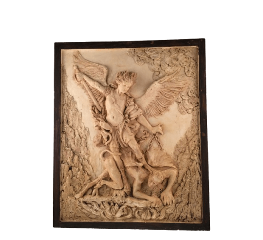 Low relief of Archangel Saint Michael vanquishing the demon, after Guido Reni