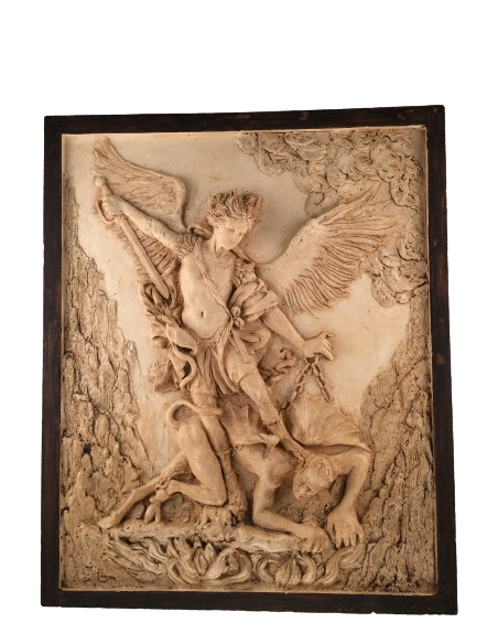 Bajorrelieve del Arcángel San Miguel derrotando al demonio, según Guido Reni