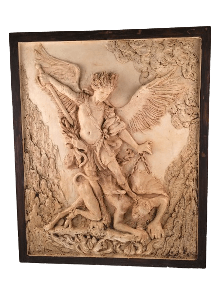 Bajorrelieve del Arcángel San Miguel derrotando al demonio, según Guido Reni