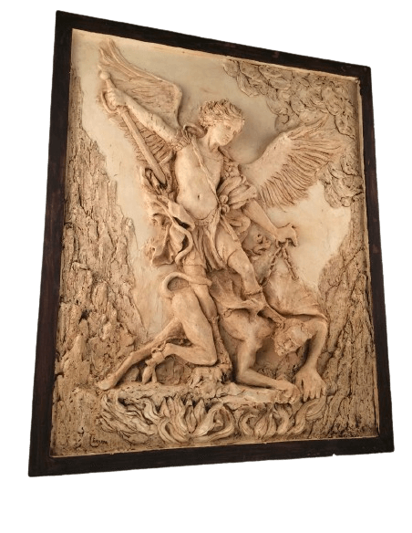 Bajorrelieve del Arcángel San Miguel derrotando al demonio, según Guido Reni
