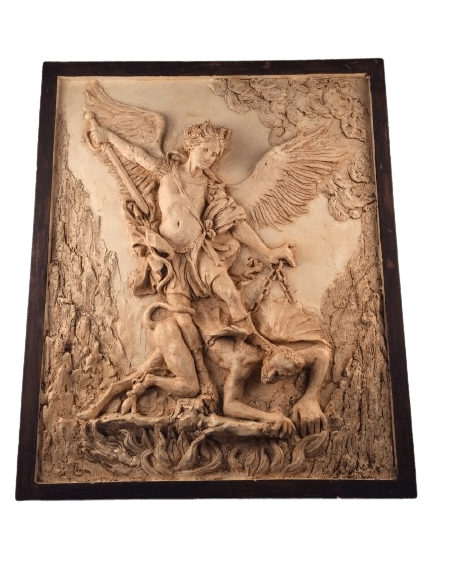 Bajorrelieve del Arcángel San Miguel derrotando al demonio, según Guido Reni