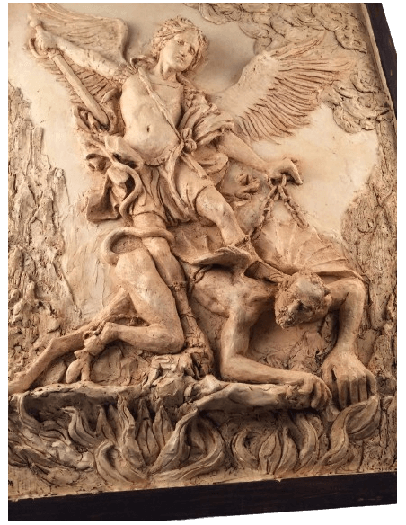 Bajorrelieve del Arcángel San Miguel derrotando al demonio, según Guido Reni