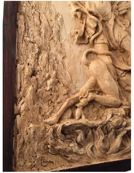 Bajorrelieve del Arcángel San Miguel derrotando al demonio, según Guido Reni